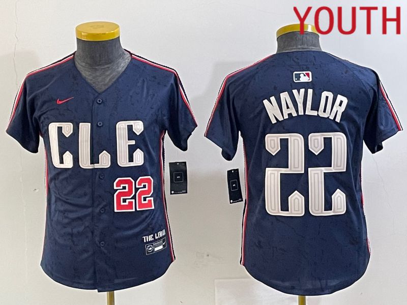 Youth Cleveland Indians 22 Naylor Blue City Edition Nike 2024 MLB Jersey style 3